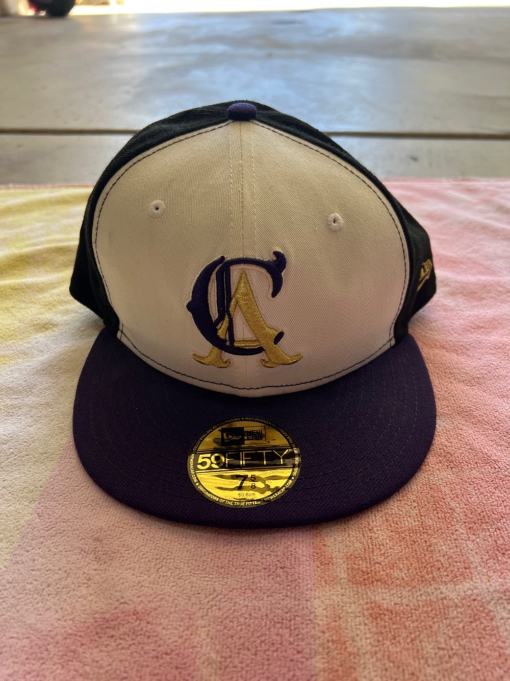 New Era Two-Tone White, Black & Purple Fitted Cap with Gold 'CA’ Logo
